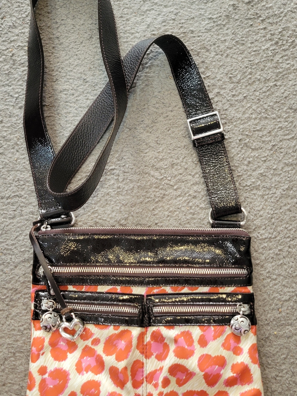 Vintage Brighton Black Patent and Pink Orange Leopard Crossbody Bag
